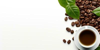 top view glass coffee with coffee beans isolated white background, International Coffee Day concept, AI Generated photo