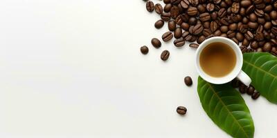 top view glass coffee with coffee beans isolated white background, International Coffee Day concept, AI Generated photo