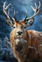 deer on snow nature background, AI Generated photo