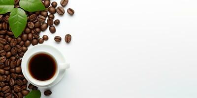 top view glass coffee with coffee beans isolated white background, International Coffee Day concept, AI Generated photo