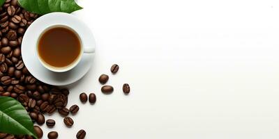 top view glass coffee with coffee beans isolated white background, International Coffee Day concept, AI Generated photo