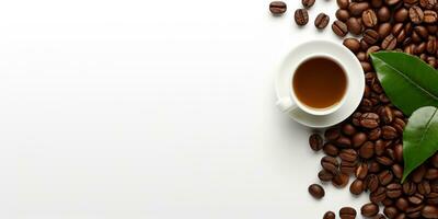 top view glass coffee with coffee beans isolated white background, International Coffee Day concept, AI Generated photo