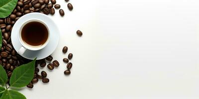 top view glass coffee with coffee beans isolated white background, International Coffee Day concept, AI Generated photo