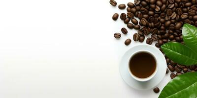 top view glass coffee with coffee beans isolated white background, International Coffee Day concept, AI Generated photo