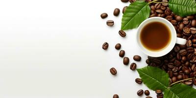 top view glass coffee with coffee beans isolated white background, International Coffee Day concept, AI Generated photo