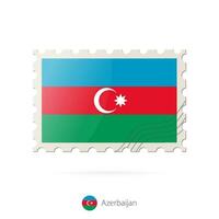 Postage stamp with the image of Azerbaijan flag. vector