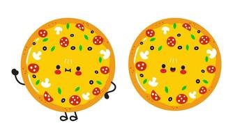 Pizza character. Vector hand drawn cartoon kawaii character illustration icon. Isolated on white background. Happy Pizza character concept