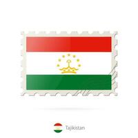 Postage stamp with the image of Tajikistan flag. vector