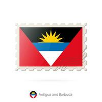 Postage stamp with the image of Antigua and Barbuda flag. vector