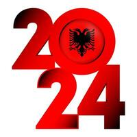 contento nuevo año 2024 bandera con Albania bandera adentro. vector ilustración.