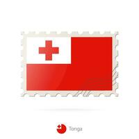 Postage stamp with the image of Tonga flag. vector