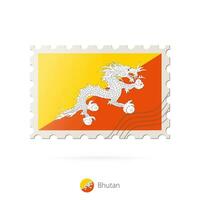 Postage stamp with the image of Bhutan flag. vector