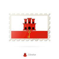 Postage stamp with the image of Gibraltar flag. vector