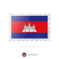 Postage stamp with the image of Cambodia flag. vector