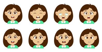 Cute little girl avatar with different facial expression vector