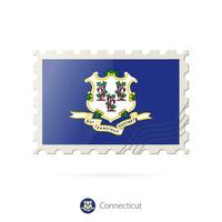 Postage stamp with the image of Connecticut state flag. vector