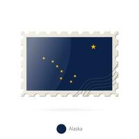 Postage stamp with the image of Alaska state flag. vector