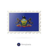 Postage stamp with the image of Pennsylvania state flag. vector