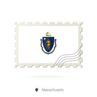 Postage stamp with the image of Massachusetts state flag. vector