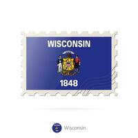 Postage stamp with the image of Wisconsin state flag. vector