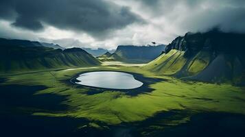 hermosa fantasía paisaje con un lago en Islandia foto