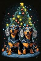 graphics of a  black dachshund and a Christmas tree photo