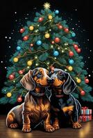 graphics of a  black dachshund and a Christmas tree photo