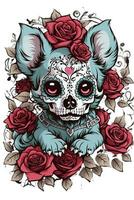 dog skull with roses in mexican style photo