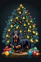 graphics of a  black dachshund and a Christmas tree photo