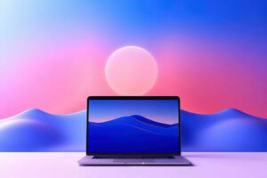 Mockup of beautiful laptop with multicolor background, Generative AI illustration photo