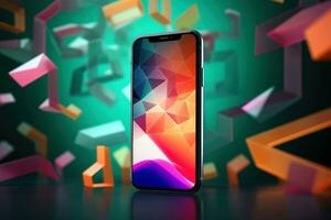 Mockup of beautiful smartphone mobile with multicolor background, Generative AI illustration photo