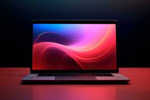 Mockup of beautiful laptop with multicolor background, Generative AI illustration photo