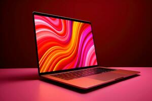 Mockup of beautiful laptop with multicolor background, Generative AI illustration photo