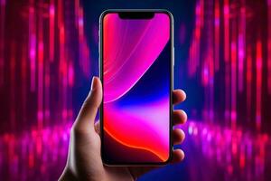 Mockup of beautiful smartphone mobile with multicolor background, Generative AI illustration photo