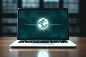 Mockup of beautiful laptop with multicolor background, Generative AI illustration photo