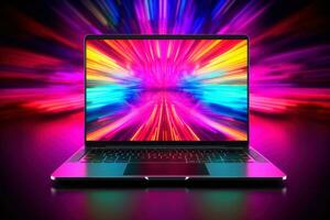 Mockup of beautiful laptop with multicolor background, Generative AI illustration photo