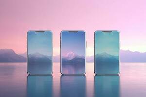 Mockup of beautiful smartphone mobile with multicolor background, Generative AI illustration photo