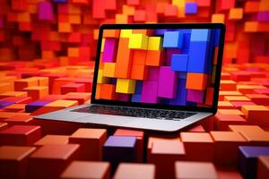 Mockup of beautiful laptop with multicolor background, Generative AI illustration photo