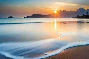 the sun rises over the ocean and waves. AI-Generated photo