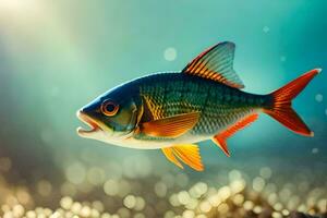 fish in the water with a bright sun. AI-Generated photo