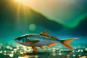 photo wallpaper the sky, fish, water, mountains, sunrise, the sun, the fish,. AI-Generated