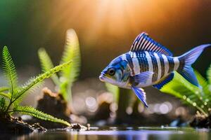 a fish with stripes is standing in the water. AI-Generated photo