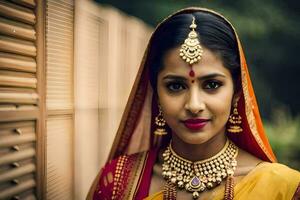 hermosa indio novia vistiendo tradicional joyas. generado por ai foto