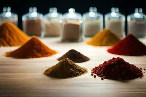 various spices and powders on a table. AI-Generated photo