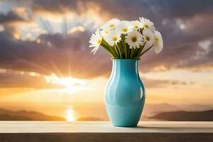 the flowers in the vase are daisies. AI-Generated photo