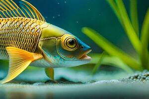 a fish with yellow eyes and long fins. AI-Generated photo