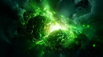 Explosion with green lighting. Generative AI photo