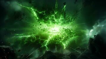 Explosion with green lighting. Generative AI photo