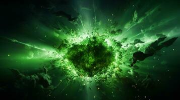 Explosion with green lighting. Generative AI photo