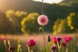 photo wallpaper the sky, flowers, the sun, flowers, the field, the field, the. AI-Generated